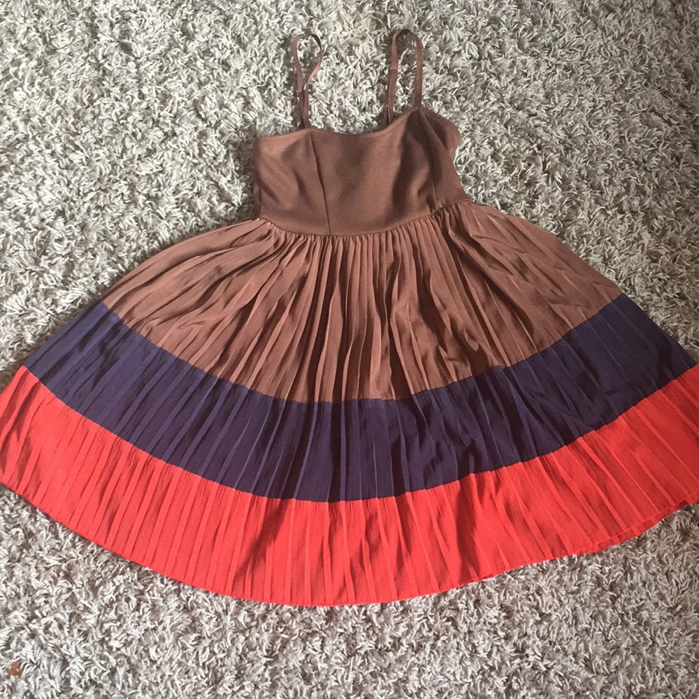 A Blue red and brown dress